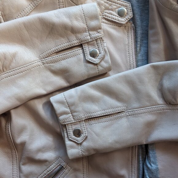 Rebecca Taylor lamb leather cropped moto jacket in nude pink - Picture 6 of 8